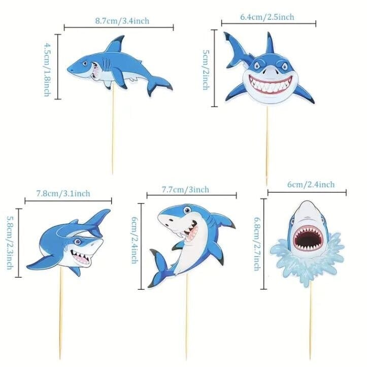 Shark Series Cupcake Toppers, Under The Sea Theme Party Cake Decor Supplies, Baby Shower Cupcake Decor, Cake Decor Supplies,