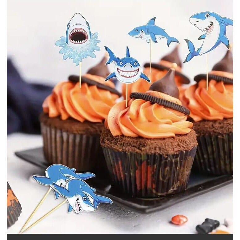 Shark Series Cupcake Toppers, Under The Sea Theme Party Cake Decor Supplies, Baby Shower Cupcake Decor, Cake Decor Supplies,