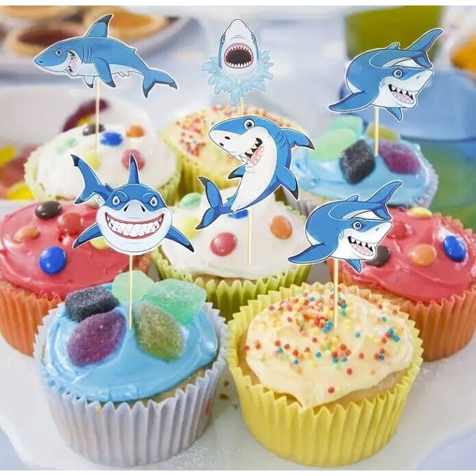 Shark Series Cupcake Toppers, Under The Sea Theme Party Cake Decor Supplies, Baby Shower Cupcake Decor, Cake Decor Supplies,