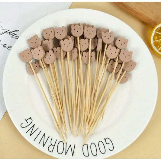 20pcs Cute Bear Bamboo Buffet Food Picks