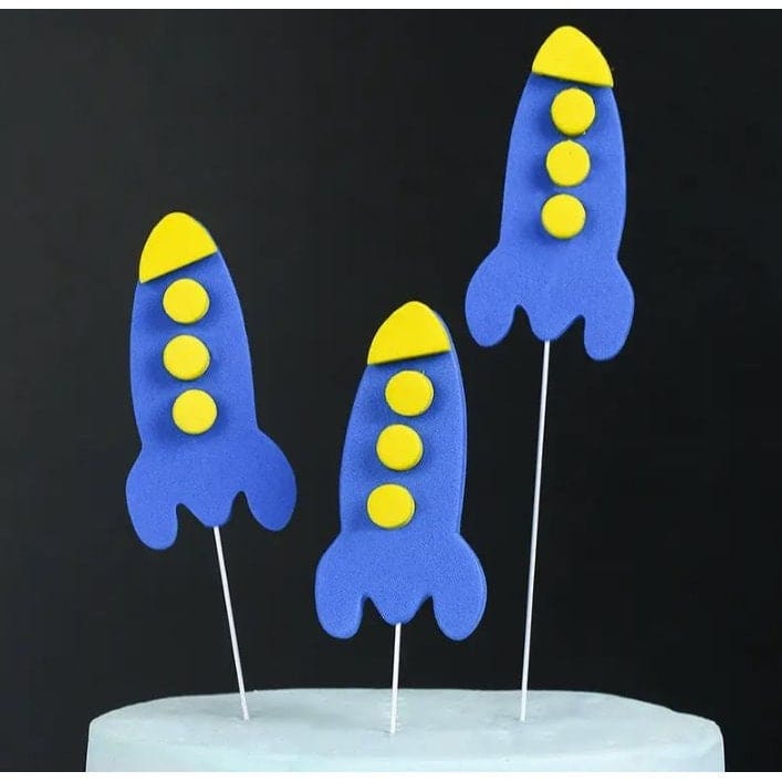 3pcs Birthday Cake Topper: Airplane and spaceship Decor