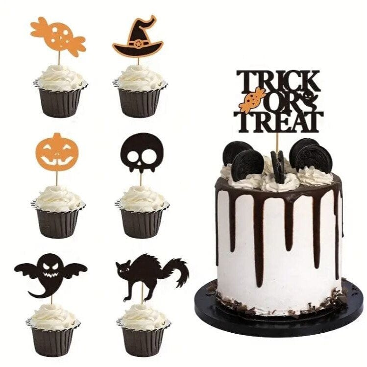 7pcs Funny Cartoon Halloween Cake Toppers: Unique Party Decor!