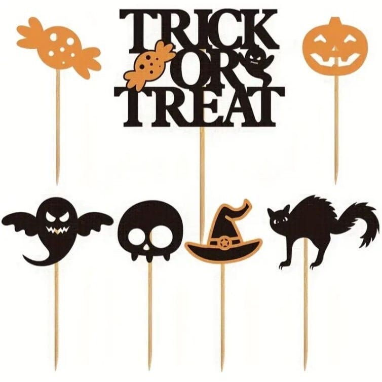 7pcs Funny Cartoon Halloween Cake Toppers: Unique Party Decor!