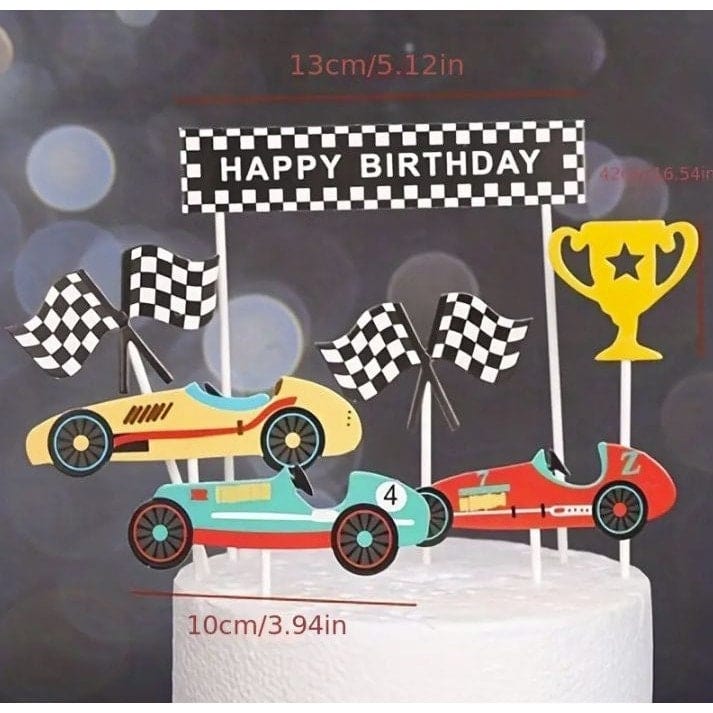 7pcs Racing Car Cake Toppers: Happy Birthday Decor