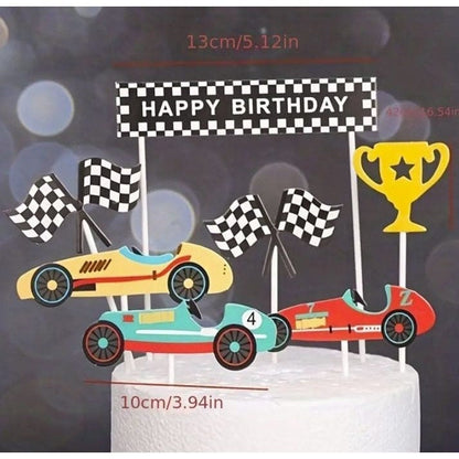 7pcs Racing Car Cake Toppers: Happy Birthday Decor