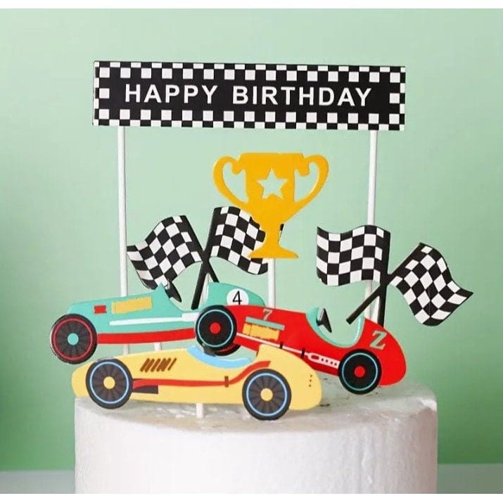 7pcs Racing Car Cake Toppers: Happy Birthday Decor