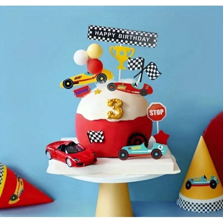 7pcs Racing Car Cake Toppers: Happy Birthday Decor
