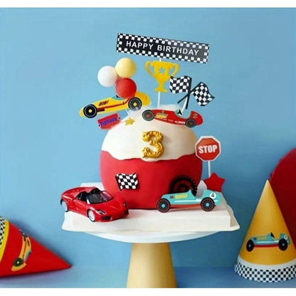 7pcs Racing Car Cake Toppers: Happy Birthday Decor