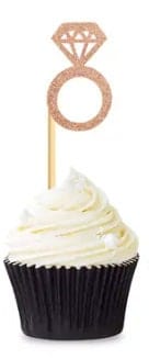 Glitter Rose Gold engagement ring pick on a cupcake
