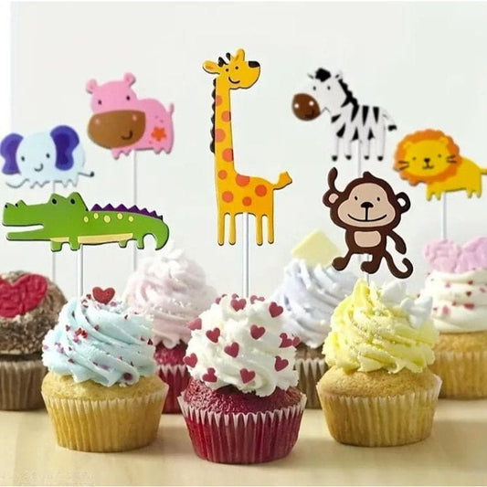 Animal Cake Toppers, Cartoon Zoo Animals Cake Toppers, Children Birthday Cake Plug-In Decorations, Wedding Party Favors