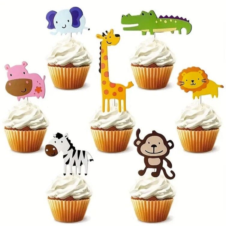 Animal Cake Toppers, Cartoon Zoo Animals Cake Toppers, Children Birthday Cake Plug-In Decorations, Wedding Party Favors