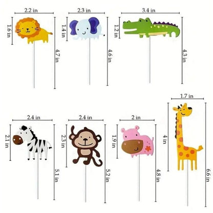 Animal Cake Toppers, Cartoon Zoo Animals Cake Toppers, Children Birthday Cake Plug-In Decorations, Wedding Party Favors