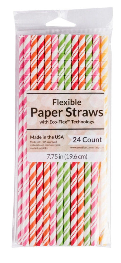 Assorted flexible paper straws that are eco-friendly, and great for Spring, Summer, Fall Pool Parties, BBQ's, and turtle safe!