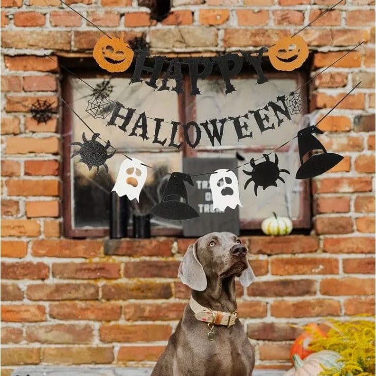 Black Glitter Pull Flag with Ghost, Pumpkin, and Spider Elements. Transform Your Space!