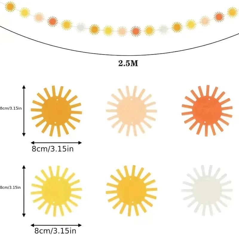 Boho Sun Garland Felt Banner, Hippie Boho Muted Sun, Party Supplies, baby shower