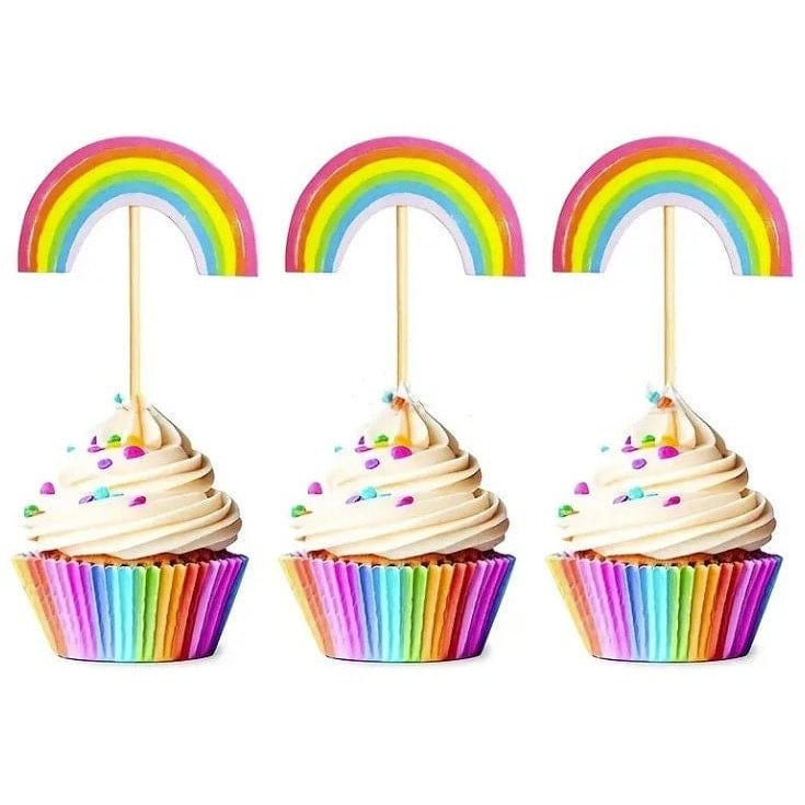 Cartoon Rainbow Cupcake Toppers, Birthday Party Cake Decor, Wedding Cake Decorations, Cake Insert Decorative Flag, Baking Supplies