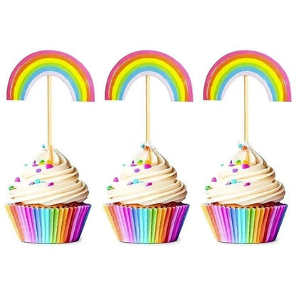 Cartoon Rainbow Cupcake Toppers, Birthday Party Cake Decor, Wedding Cake Decorations, Cake Insert Decorative Flag, Baking Supplies
