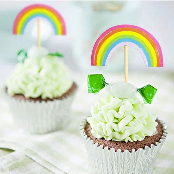 Cartoon Rainbow Cupcake Toppers, Birthday Party Cake Decor, Wedding Cake Decorations, Cake Insert Decorative Flag, Baking Supplies