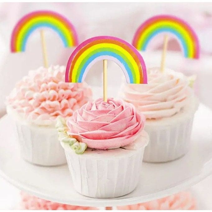 Cartoon Rainbow Cupcake Toppers, Birthday Party Cake Decor, Wedding Cake Decorations, Cake Insert Decorative Flag, Baking Supplies