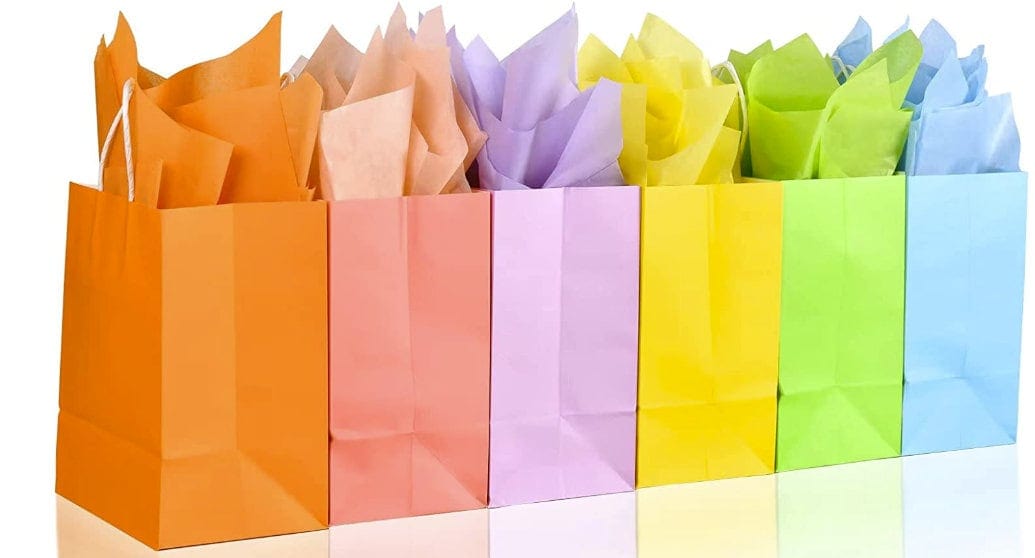 Colored gift Bags with Handle-Mixed Colors Treat Bags-Favor Bags-Birthday Party-Bags-Red-Yellow-Blue-Green-Orange
