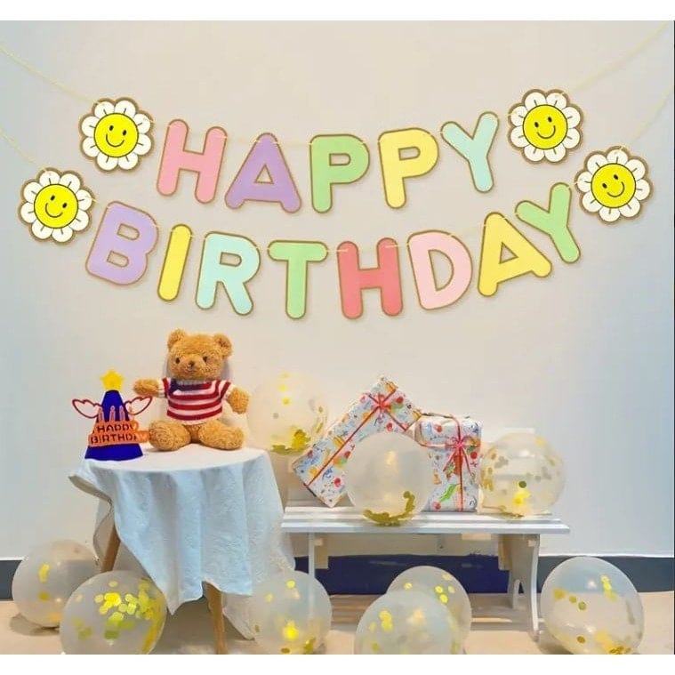Daisy Sun Flower Pull Flag, Birthday Pull Flag, Macaron Color Pull Flower Birthday Decoration Supplies, Party Pull Flag