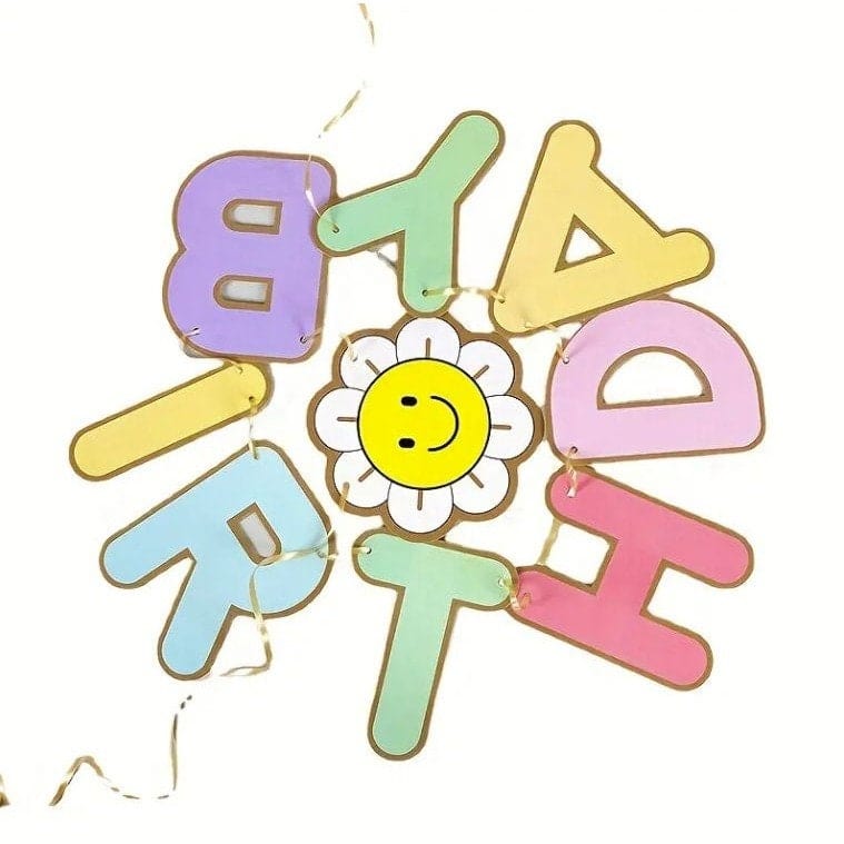 Daisy Sun Flower Pull Flag, Birthday Pull Flag, Macaron Color Pull Flower Birthday Decoration Supplies, Party Pull Flag