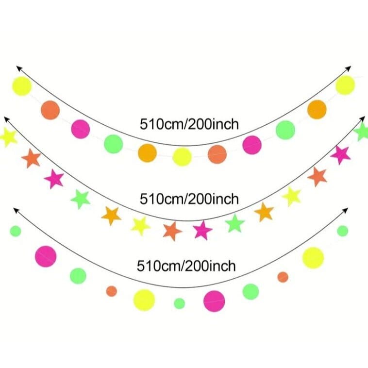 Glow Party Star, Circle & Heart Pull Flag Garland, Party Decoration, UV Purple Light Irradiation, Party Banner, Party Supplies, Party Decor, Birthday decoration