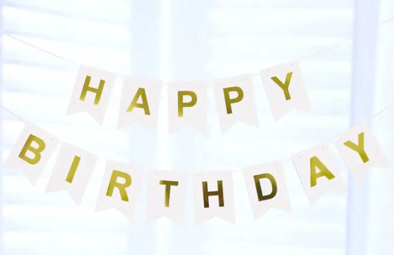 Gold Happy Birthday Pennant Flags, Bunting Banner Hanging Decoration, Wedding Bridal Engagement Shower Birthday Anniversary Party Supplies