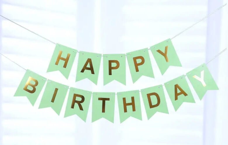 Gold Happy Birthday Pennant Flags, Bunting Banner Hanging Decoration, Wedding Bridal Engagement Shower Birthday Anniversary Party Supplies