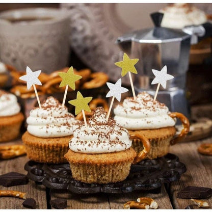 Gold & Silver Star Cupcake Toppers: Twinkle for Parties