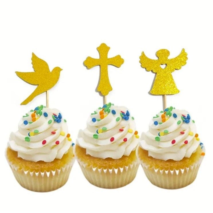 Golden Glitter Divine Cupcake Inserts: Elevate Sacred Moments!