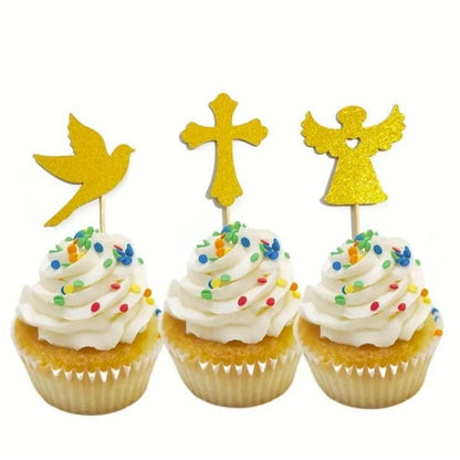 Golden Glitter Divine Cupcake Inserts: Elevate Sacred Moments!