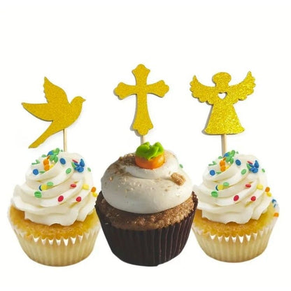 Golden Glitter Divine Cupcake Inserts: Elevate Sacred Moments!