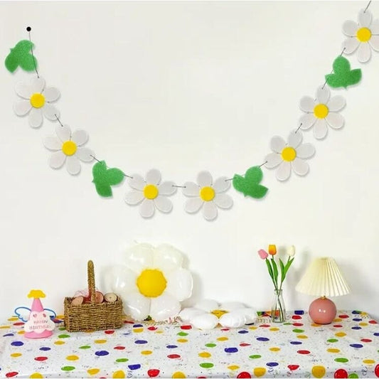 Green Leaf Daisy Pull Flag: Birthday Party Decor with Charming Flower Background