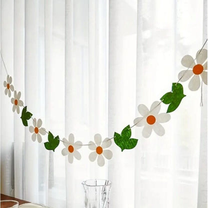 Green Leaf Daisy Pull Flag: Birthday Party Decor with Charming Flower Background