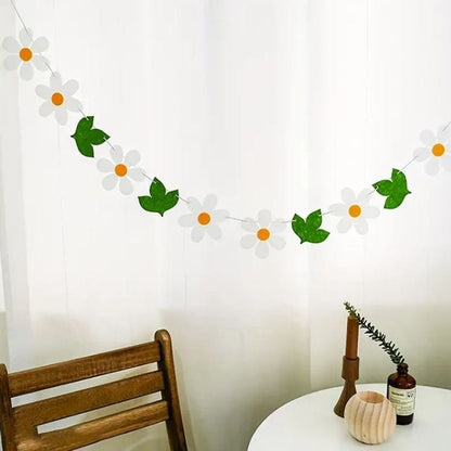 Green Leaf Daisy Pull Flag: Birthday Party Decor with Charming Flower Background