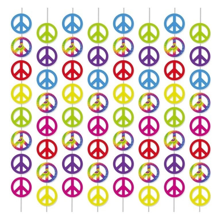 tie die peace sign garland hanging 