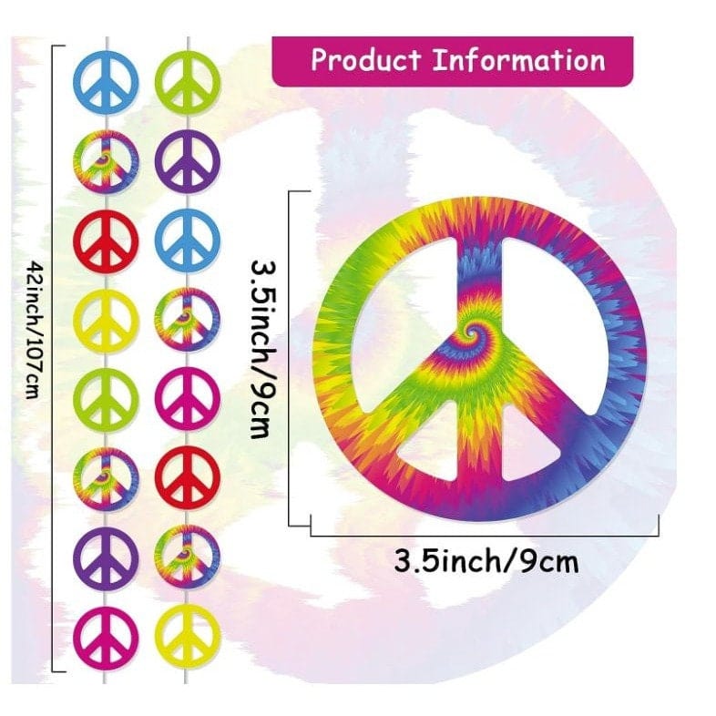 tie die peace sign garland size description 