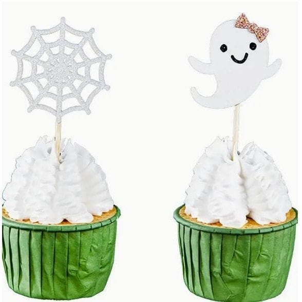 Halloween Cupcake Toppers: Glittery Ghosts & Spiders