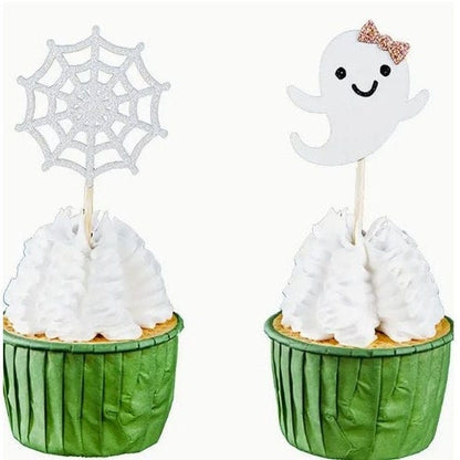 Halloween Cupcake Toppers: Glittery Ghosts & Spiders