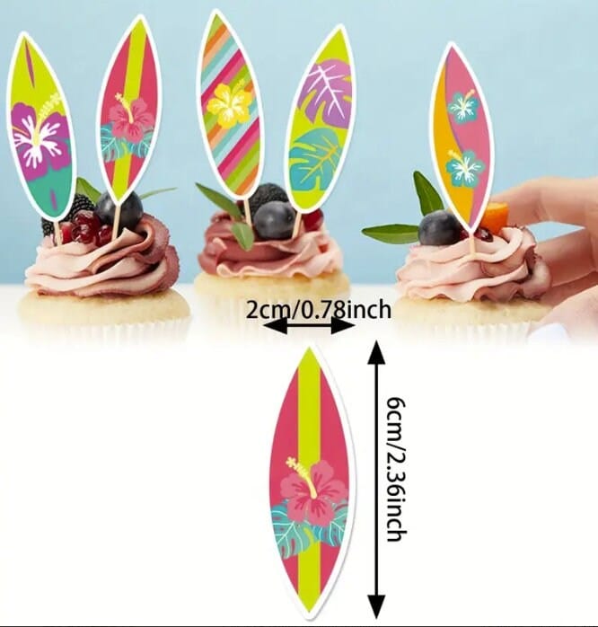 Hawaiian Decorative Surfboard Cake Small Inserts, Dessert Table Dress Up Supplies, Cake Decor Supplies, Summer Hawaii Party Decor Supplies