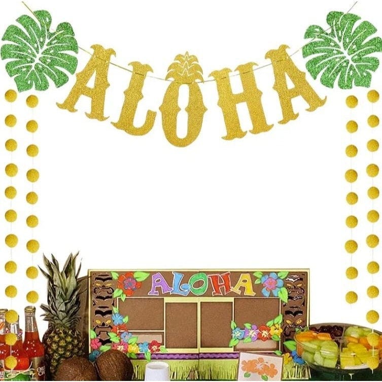 Hawaiian Party Photo Props Hawaiian Birthday Decoration Pull Flag ALOHA Summer Pull Flag Banner Pull Bar