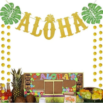 Hawaiian Party Photo Props Hawaiian Birthday Decoration Pull Flag ALOHA Summer Pull Flag Banner Pull Bar