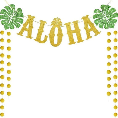Hawaiian Party Photo Props Hawaiian Birthday Decoration Pull Flag ALOHA Summer Pull Flag Banner Pull Bar