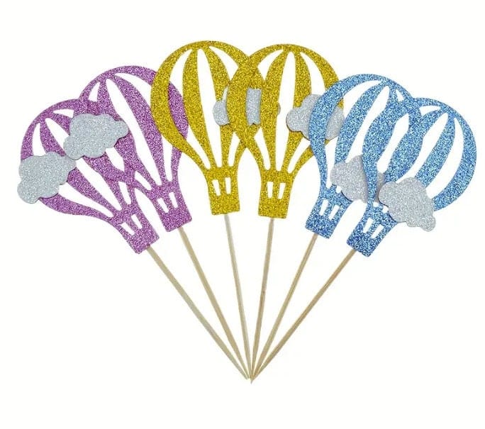 Hot Air Balloon with clouds Cake Toppers, Baby Shower Cupcake Toppers, Birthday, Travel Theme Party Cupcake Decor, Cake Decor Supplies