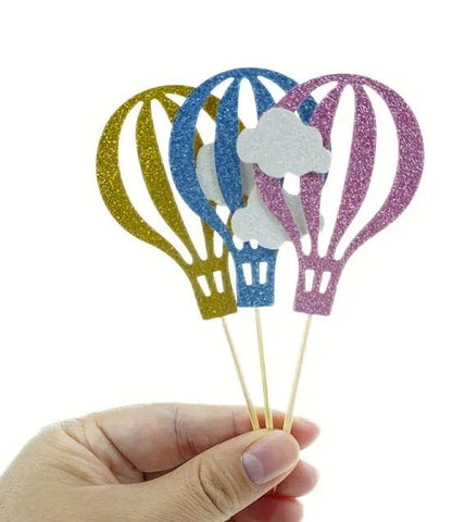 Hot Air Balloon with clouds Cake Toppers, Baby Shower Cupcake Toppers, Birthday, Travel Theme Party Cupcake Decor, Cake Decor Supplies