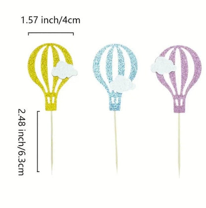 Hot Air Balloon with clouds Cake Toppers, Baby Shower Cupcake Toppers, Birthday, Travel Theme Party Cupcake Decor, Cake Decor Supplies