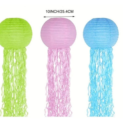 Jelly Fish Paper Lanterns, Pink Green Blue Hanging Lantern, Mermaid Unicorn Theme Party Supplies, Sea Ocean Birthday Party Decorations