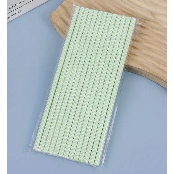 Light green and white Wavy stripped pattern Paper straws in a pack