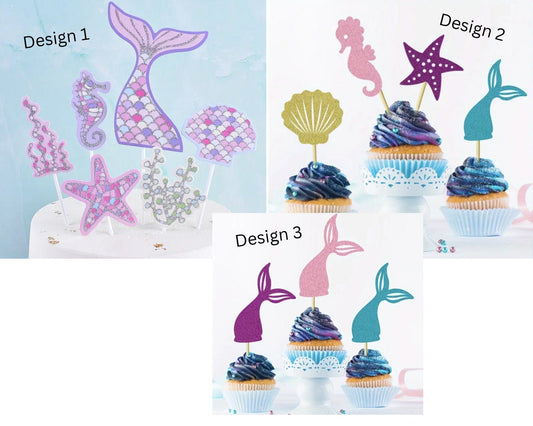 Mermaid Cake Topper Set, Cake Decoration Accessories, Dessert Table Dress Up Supplies, birthday Party Decor, Girls Birthday Cupcake Decor